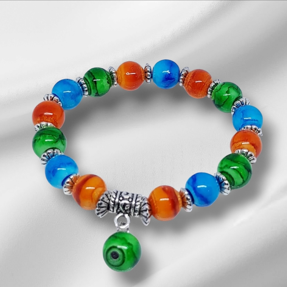Tonal Orange/Blue/Green Splatter Beaded Bracelet - Picture 2 of 2